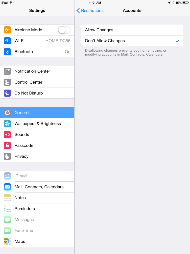 Dont Allow Changes to Accounts