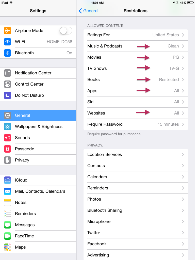 Allowed  Content Restrictions