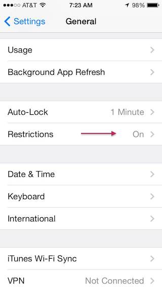 Select General > Restrictions