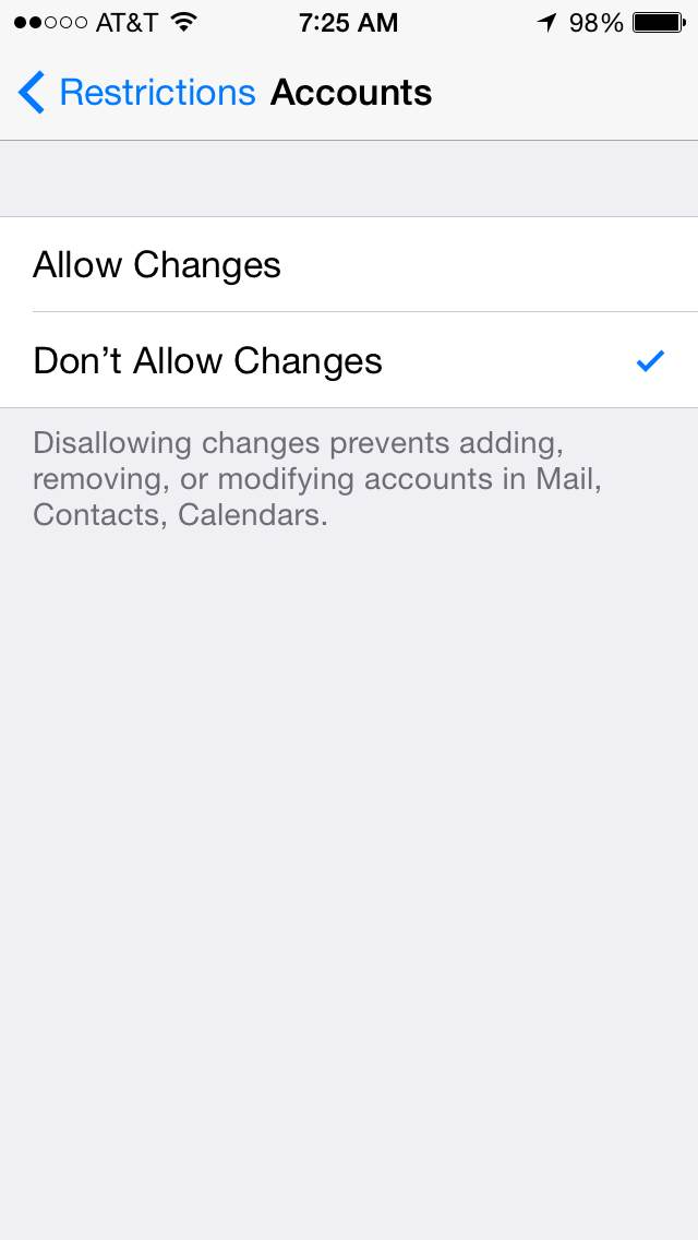 iOS Parental Controls - Accounts Restrictions